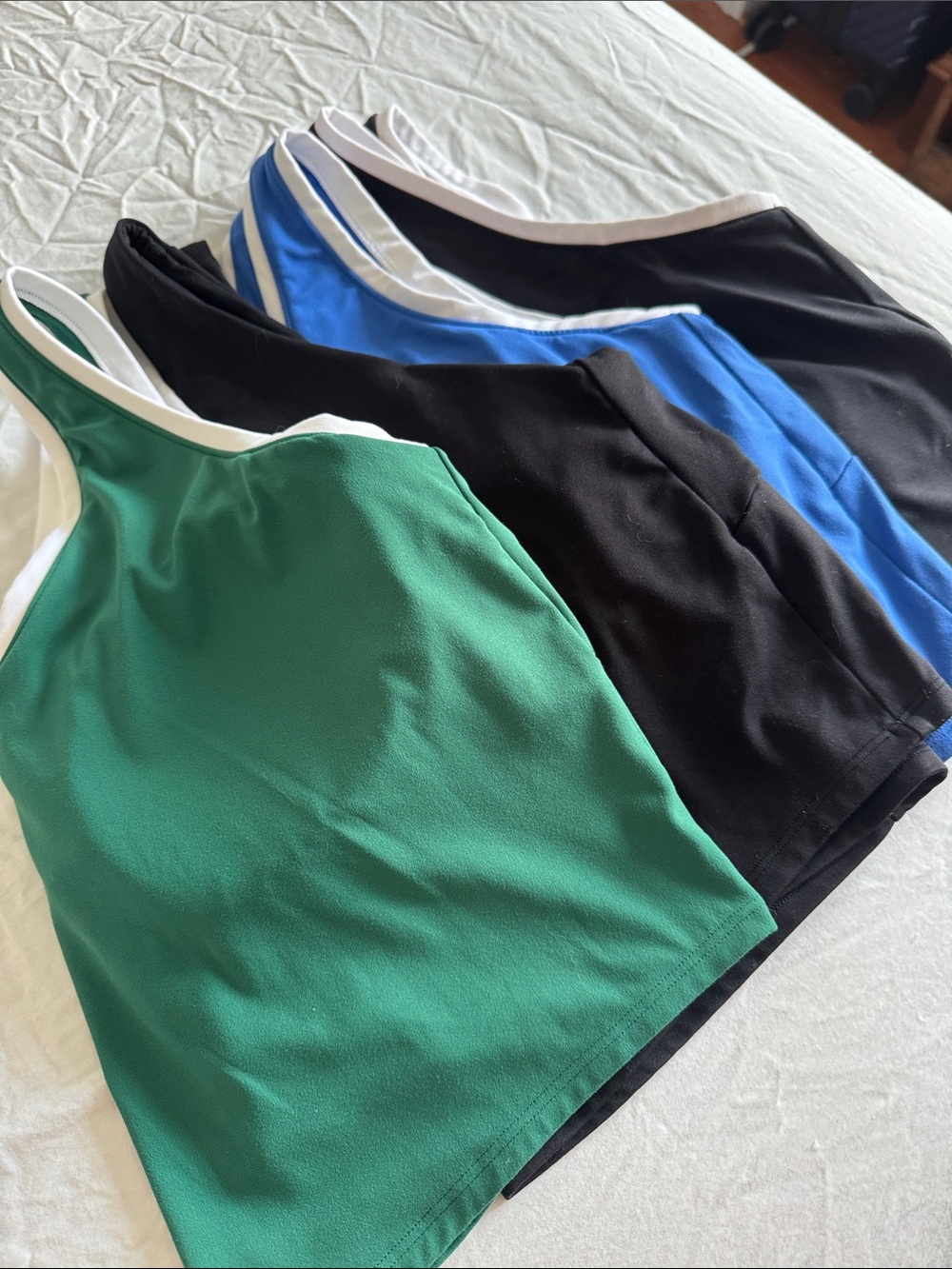all in motion Green, Black and Blue Halter Tank Top Set with White Trim
